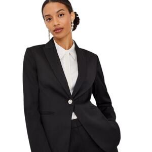 Ann Taylor Black Sateen Tuxedo Blazer Jeweled Rhinestone Suit Jacket 12 NWT